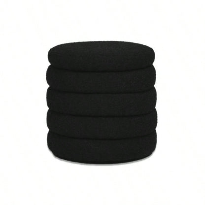 19 Oversized Round Storage Ottoman, Ebony Black Boucle