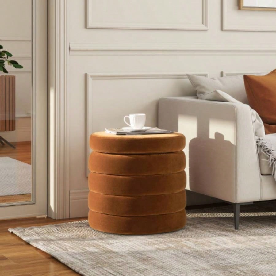 19 Oversized Round Storage Ottoman, Ivory White Boucle