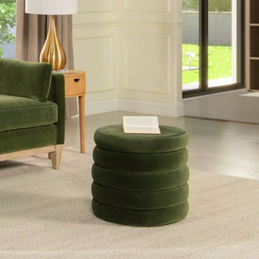 19 Oversized Round Storage Ottoman, Ivory White Boucle
