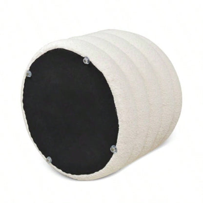 19 Oversized Round Storage Ottoman, Ivory White Boucle