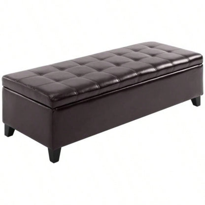 HOMCOM 51 Ottoman Storage, Faux Leather Storage Chest with Lift Top, Tufted Ottoman with Storage Living Room, Entryway, Dark Brown