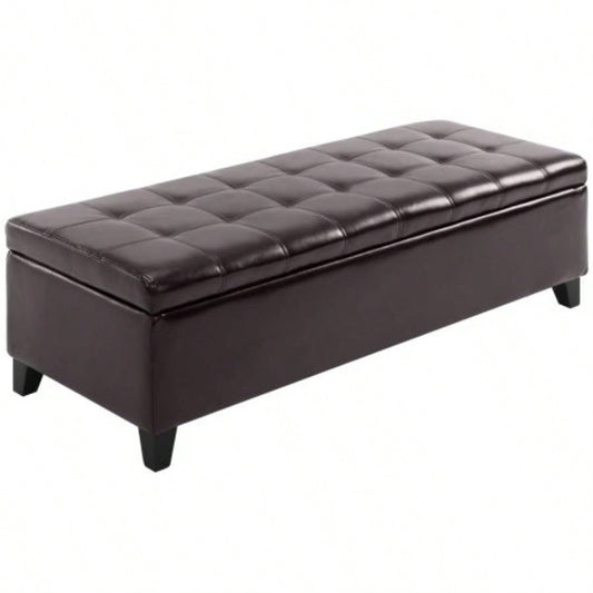 HOMCOM 51 Ottoman Storage, Faux Leather Storage Chest with Lift Top, Tufted Ottoman with Storage Living Room, Entryway, Dark Brown