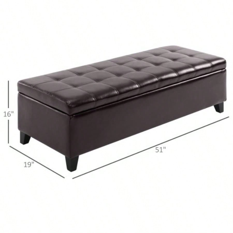 HOMCOM 51 Ottoman Storage, Faux Leather Storage Chest with Lift Top, Tufted Ottoman with Storage Living Room, Entryway, Dark Brown