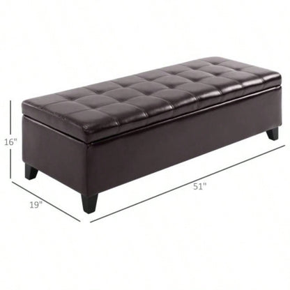 HOMCOM 51 Ottoman Storage, Faux Leather Storage Chest with Lift Top, Tufted Ottoman with Storage Living Room, Entryway, Dark Brown