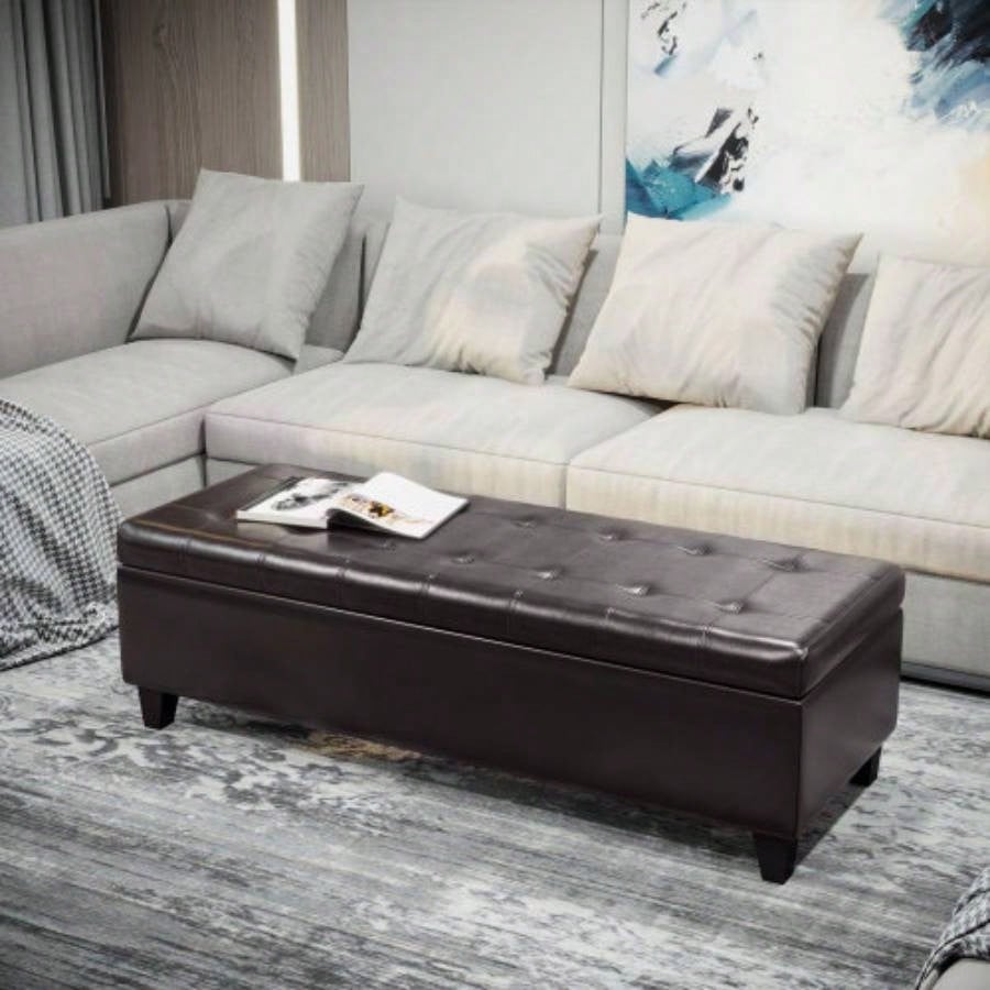 HOMCOM 51 Ottoman Storage, Faux Leather Storage Chest with Lift Top, Tufted Ottoman with Storage Living Room, Entryway, Dark Brown