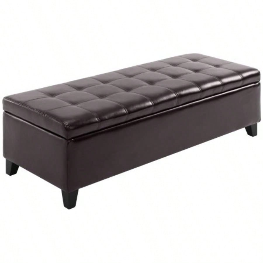 HOMCOM 51 Ottoman Storage, Faux Leather Storage Chest with Lift Top, Tufted Ottoman with Storage Living Room, Entryway, Dark Brown