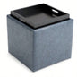 Rockwood - Cube Storage Ottoman with Tray - Blue