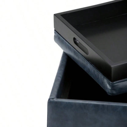 Rockwood - Cube Storage Ottoman with Tray - Blue