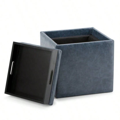 Rockwood - Cube Storage Ottoman with Tray - Blue