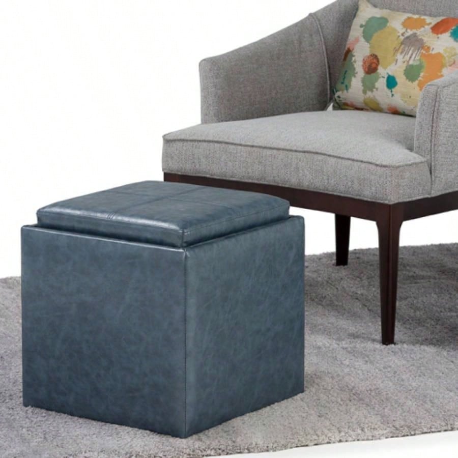 Rockwood - Cube Storage Ottoman with Tray - Blue