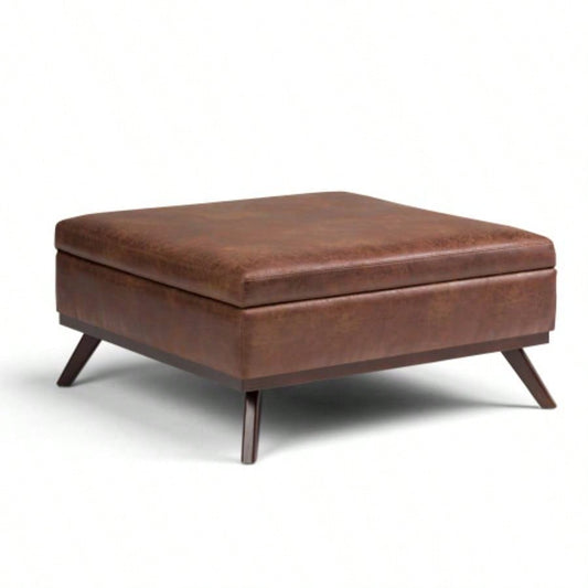 Owen - Square Coffee Table Storage Ottoman - Distressed Brown
