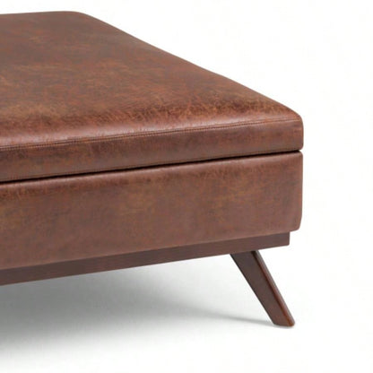 Owen - Square Coffee Table Storage Ottoman - Distressed Brown