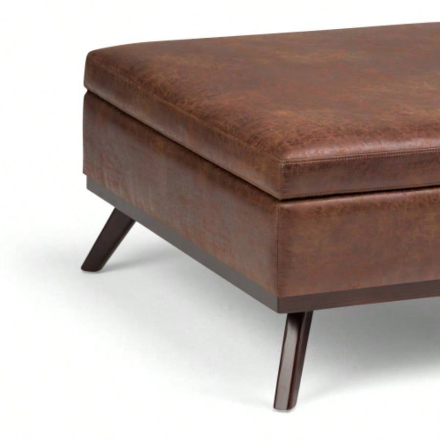 Owen - Square Coffee Table Storage Ottoman - Distressed Brown