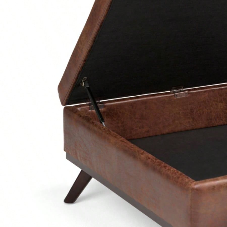Owen - Square Coffee Table Storage Ottoman - Distressed Brown