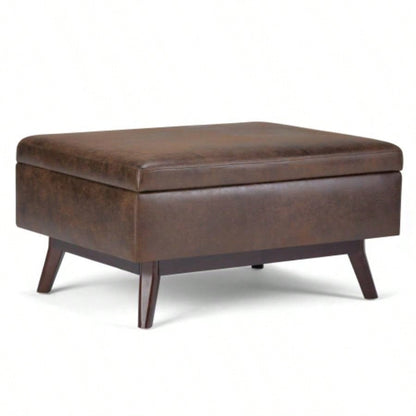 Owen - Coffee Table Storage Ottoman - Distressed Chestnut Brown