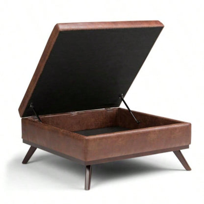 Owen - Square Coffee Table Storage Ottoman - Distressed Brown