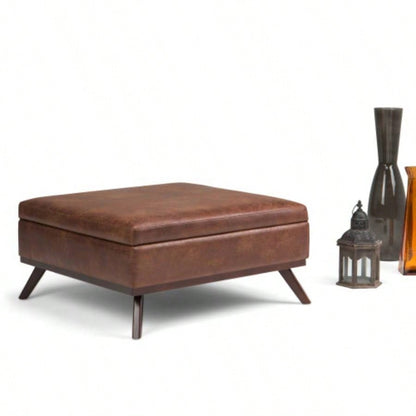 Owen - Square Coffee Table Storage Ottoman - Distressed Brown
