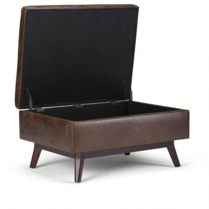 Owen - Coffee Table Storage Ottoman - Distressed Chestnut Brown