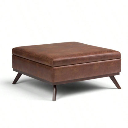 Owen - Square Coffee Table Storage Ottoman - Distressed Brown