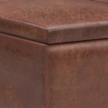 Owen - Tray Top Small Coffee Table Storage Ottoman - Distressed Brown