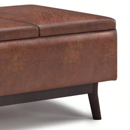 Owen - Tray Top Small Coffee Table Storage Ottoman - Distressed Brown