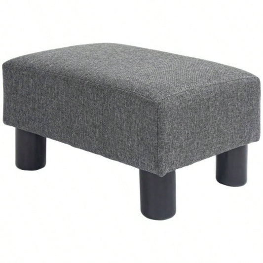 HOMCOM Ottoman Foot Rest, Small Foot Stool with Linen Fabric Upholstery and Plastic, Cube Ottoman Living Room, Charcoal Gray