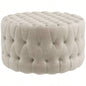 HOMCOM 31.5 Round Ottoman, Large Velvet - Feel Upholstered Foot Stool with Button Tufted Design and Padded Living Room, Entryway, Beige