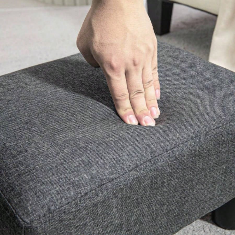 HOMCOM Ottoman Foot Rest, Small Foot Stool with Linen Fabric Upholstery and Plastic, Cube Ottoman Living Room, Charcoal Gray