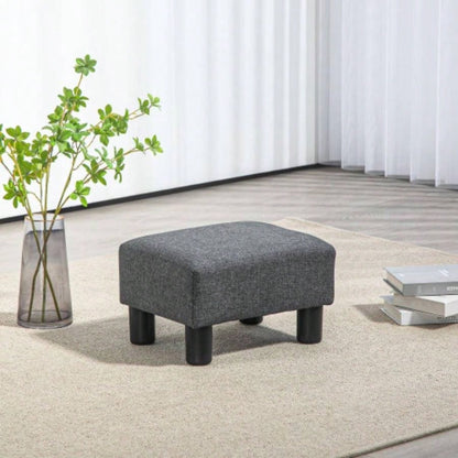 HOMCOM Ottoman Foot Rest, Small Foot Stool with Linen Fabric Upholstery and Plastic, Cube Ottoman Living Room, Charcoal Gray