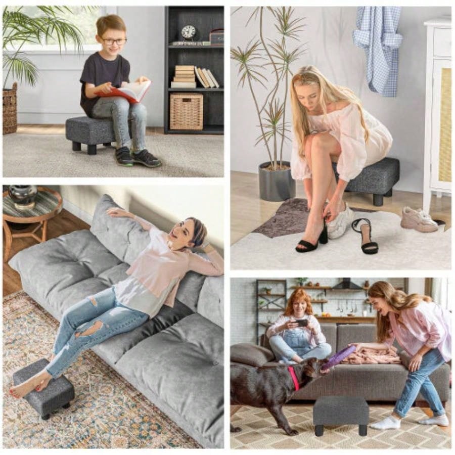 HOMCOM Ottoman Foot Rest, Small Foot Stool with Linen Fabric Upholstery and Plastic, Cube Ottoman Living Room, Charcoal Gray
