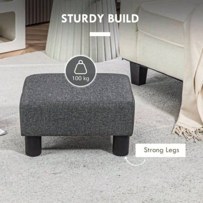 HOMCOM Ottoman Foot Rest, Small Foot Stool with Linen Fabric Upholstery and Plastic, Cube Ottoman Living Room, Charcoal Gray