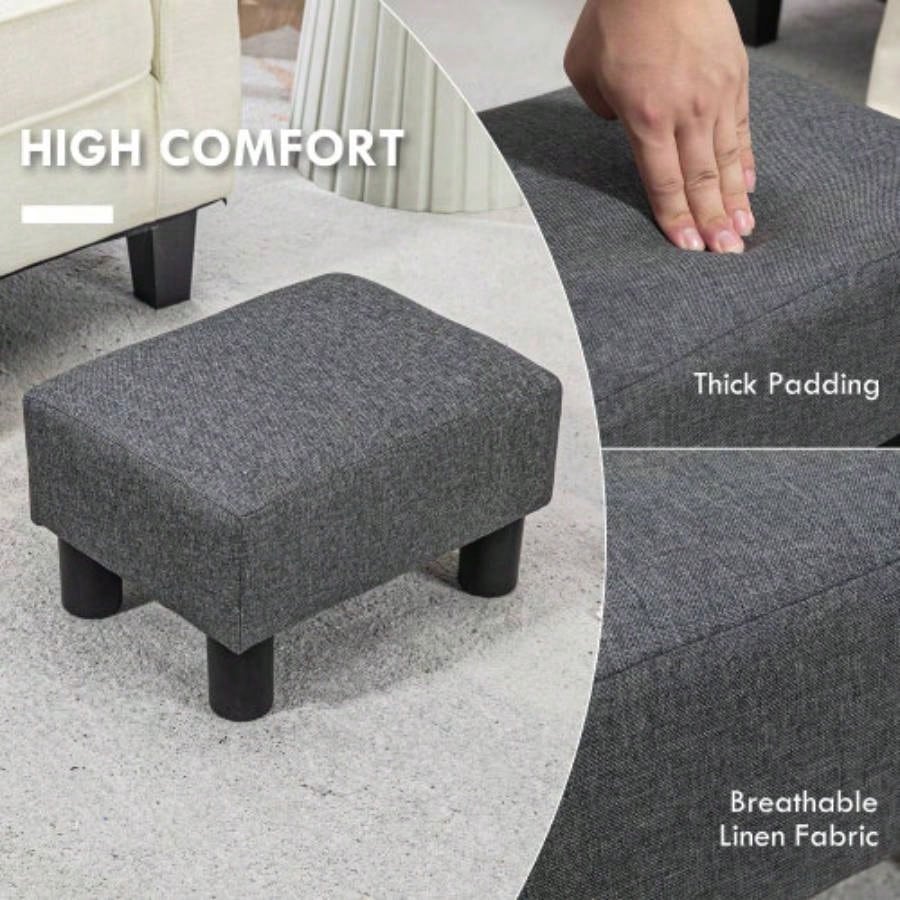 HOMCOM Ottoman Foot Rest, Small Foot Stool with Linen Fabric Upholstery and Plastic, Cube Ottoman Living Room, Charcoal Gray