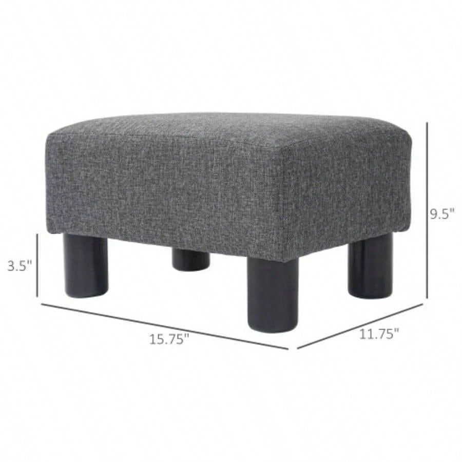 HOMCOM Ottoman Foot Rest, Small Foot Stool with Linen Fabric Upholstery and Plastic, Cube Ottoman Living Room, Charcoal Gray