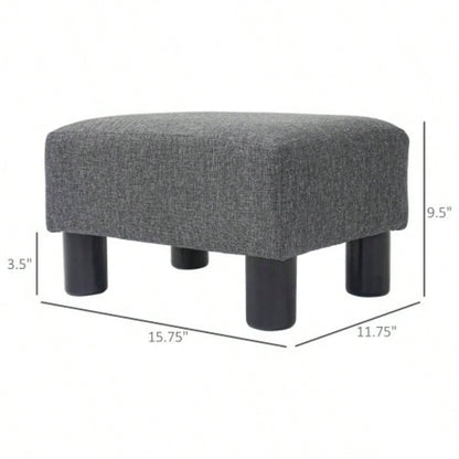 HOMCOM Ottoman Foot Rest, Small Foot Stool with Linen Fabric Upholstery and Plastic, Cube Ottoman Living Room, Charcoal Gray