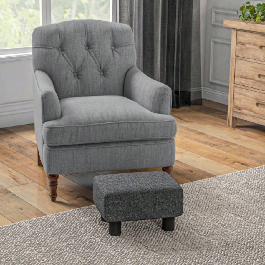 HOMCOM Ottoman Foot Rest, Small Foot Stool with Linen Fabric Upholstery and Plastic, Cube Ottoman Living Room, Charcoal Gray