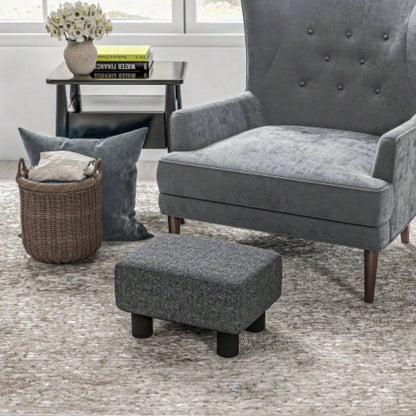 HOMCOM Ottoman Foot Rest, Small Foot Stool with Linen Fabric Upholstery and Plastic, Cube Ottoman Living Room, Charcoal Gray