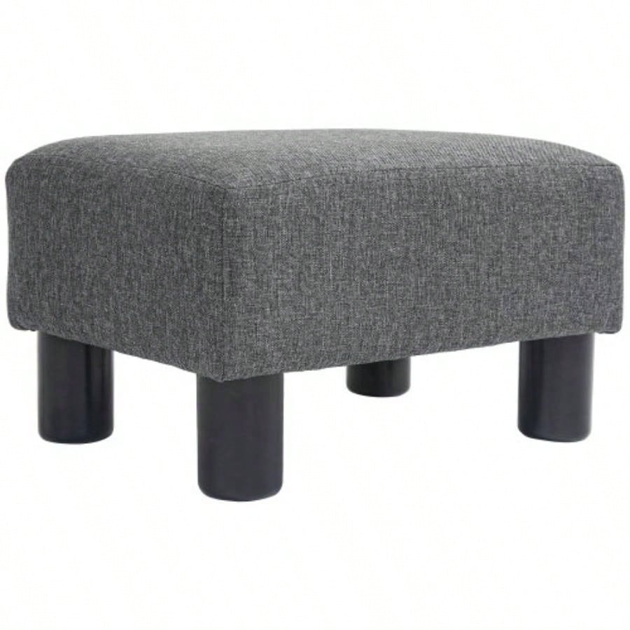 HOMCOM Ottoman Foot Rest, Small Foot Stool with Linen Fabric Upholstery and Plastic, Cube Ottoman Living Room, Charcoal Gray