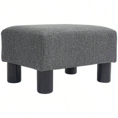 HOMCOM Ottoman Foot Rest, Small Foot Stool with Linen Fabric Upholstery and Plastic, Cube Ottoman Living Room, Charcoal Gray