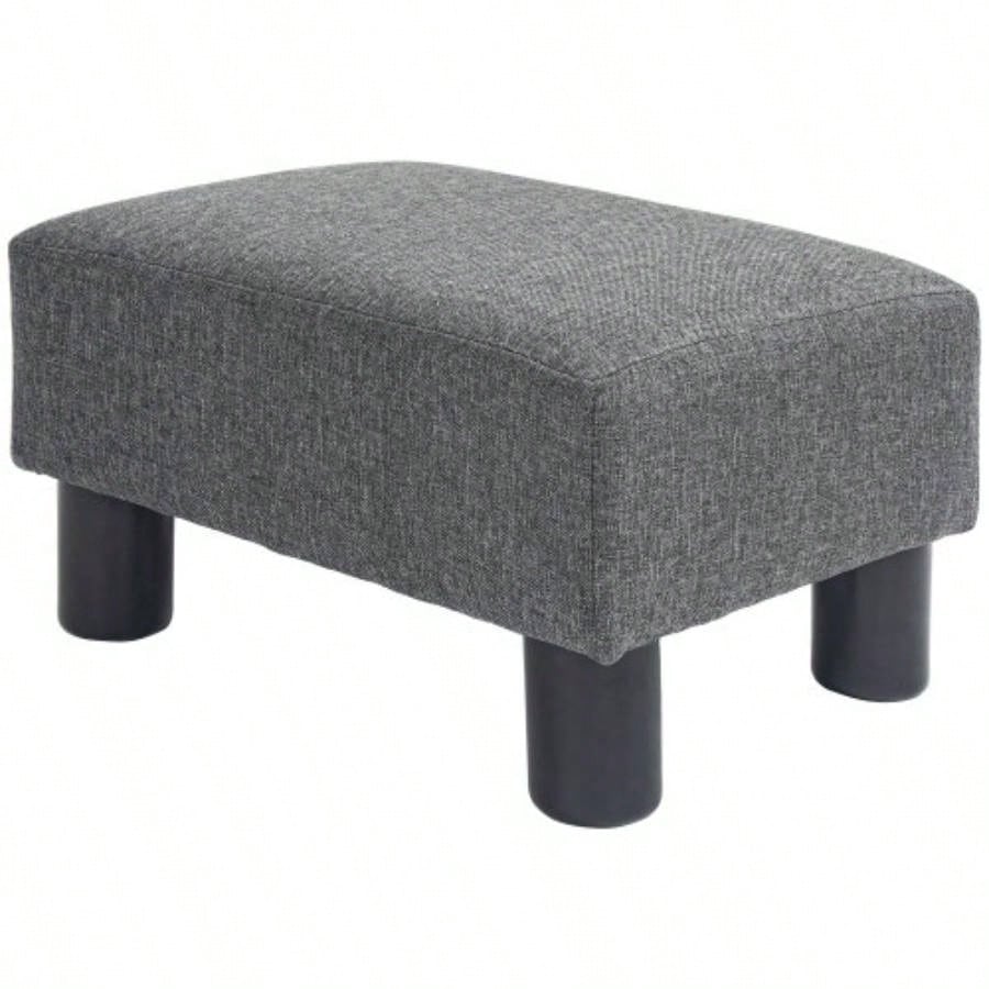 HOMCOM Ottoman Foot Rest, Small Foot Stool with Linen Fabric Upholstery and Plastic, Cube Ottoman Living Room, Charcoal Gray