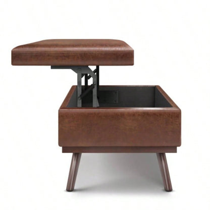 Owen - Lift Top Large Coffee Table Storage Ottoman - Distressed Brown