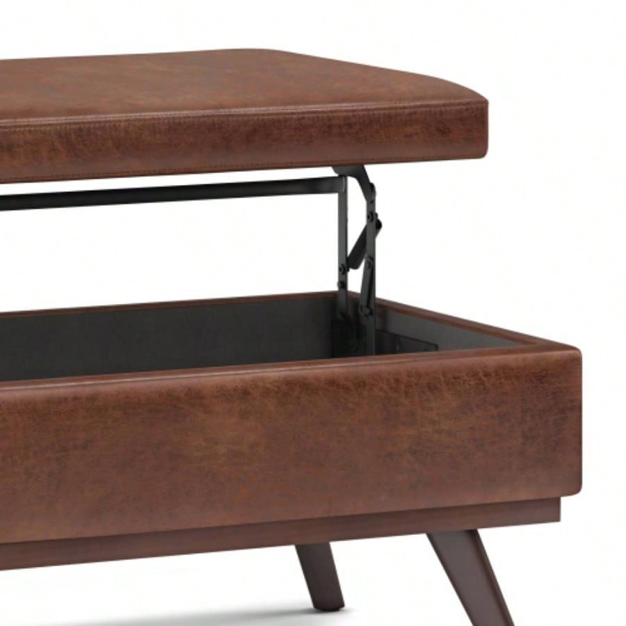 Owen - Lift Top Large Coffee Table Storage Ottoman - Distressed Brown