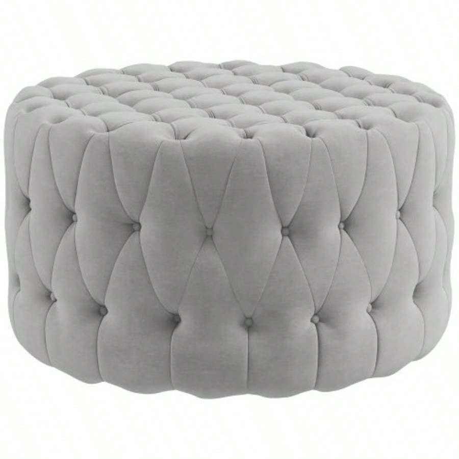 HOMCOM Button Tufted Ottoman Foot Stool with Velvet - feel Upholstery, Gray