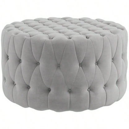 HOMCOM Button Tufted Ottoman Foot Stool with Velvet - feel Upholstery, Gray