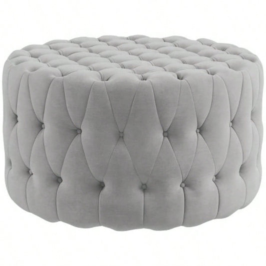 HOMCOM Button Tufted Ottoman Foot Stool with Velvet - feel Upholstery, Gray