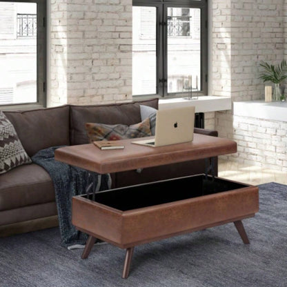 Owen - Lift Top Large Coffee Table Storage Ottoman - Distressed Brown