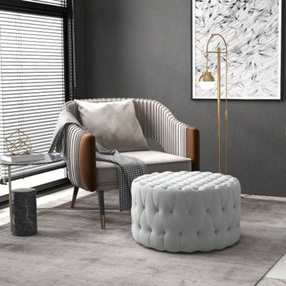 HOMCOM Button Tufted Ottoman Foot Stool with Velvet - feel Upholstery, Gray