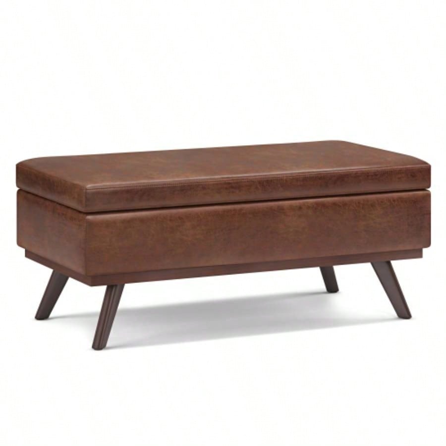 Owen - Lift Top Large Coffee Table Storage Ottoman - Distressed Brown