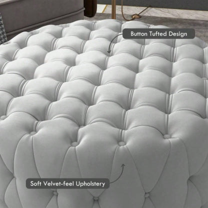 HOMCOM Button Tufted Ottoman Foot Stool with Velvet - feel Upholstery, Gray
