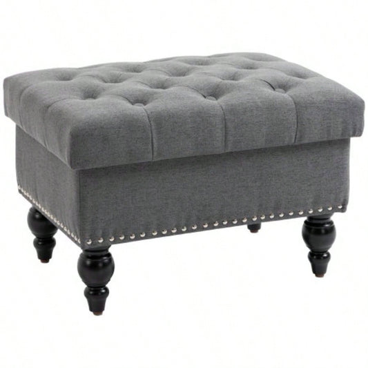 HOMCOM Ottoman with Storage Living Room, 25 Storage Ottoman with Removable Lid, Button - Tufted Fabric Footrest and with Wood, Gray
