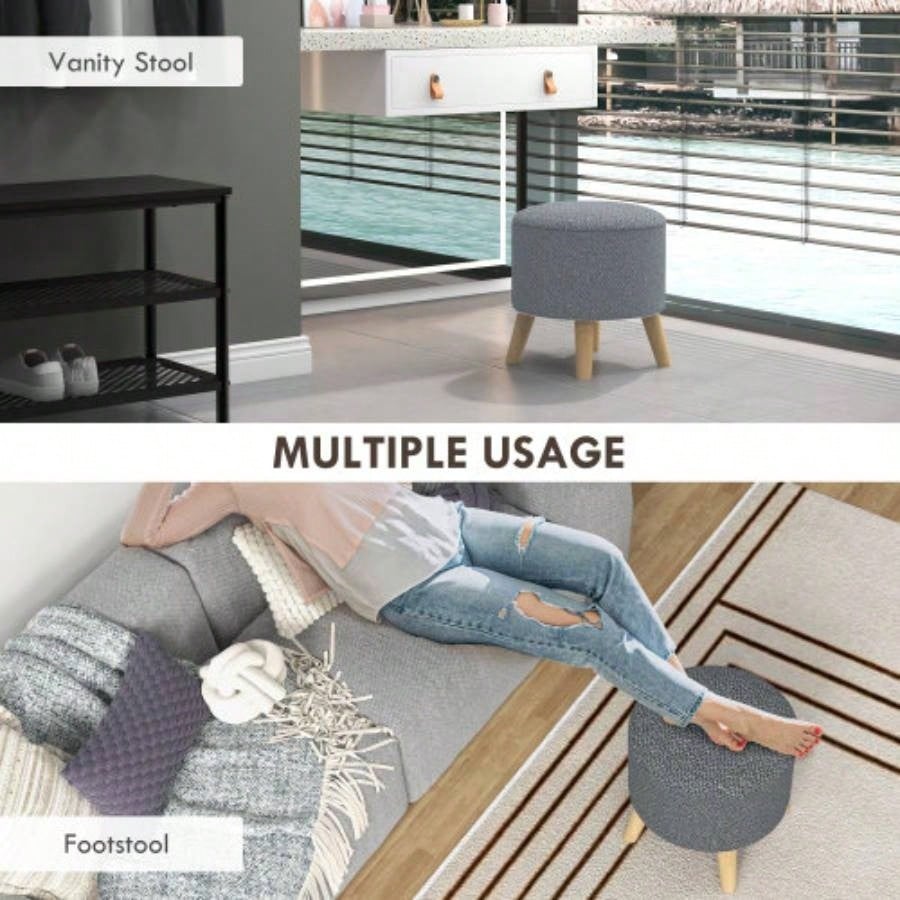 HOMCOM Storage Ottoman, Round Stool Chair with Cushioned Top, Gray